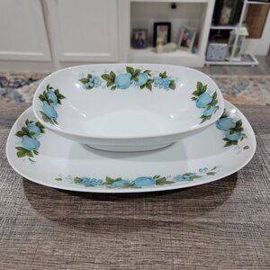 Vintage Noritake Blue Orchard Serving Set Platter & Bowl 2 pieces